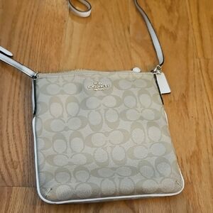 Coach Cream Signature Crossbody Bag with Leather Trim